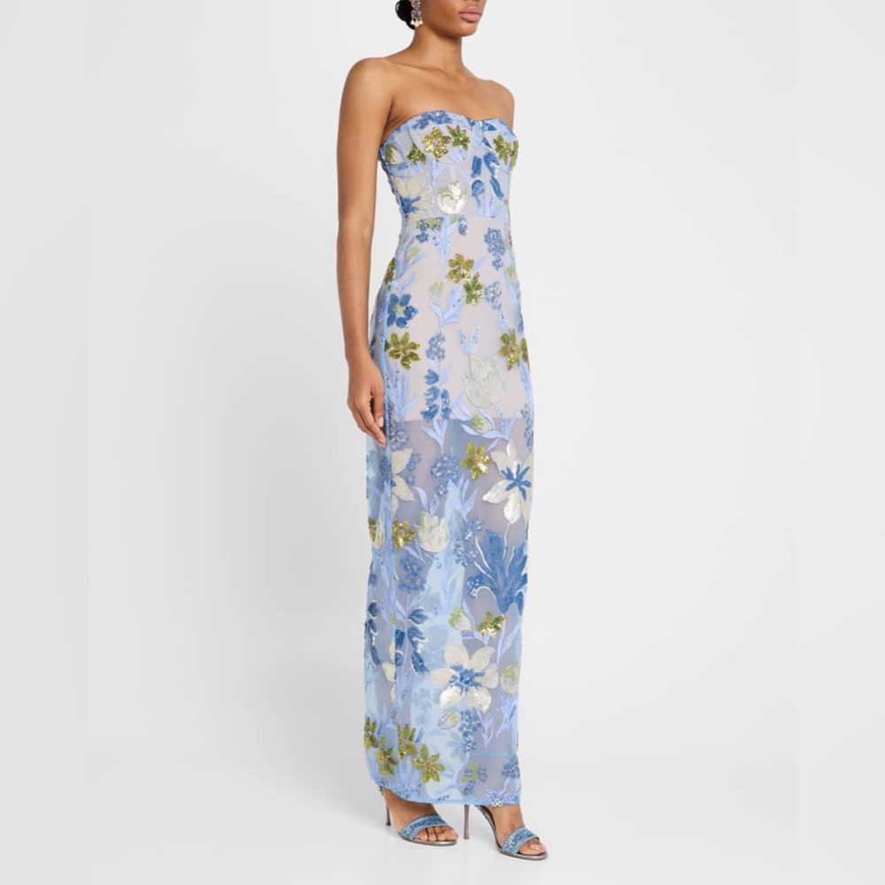 NWOT Bronx and Banco Dahlia Sequin Floral Column Gown IN Baby Blue - Picture 6 of 16